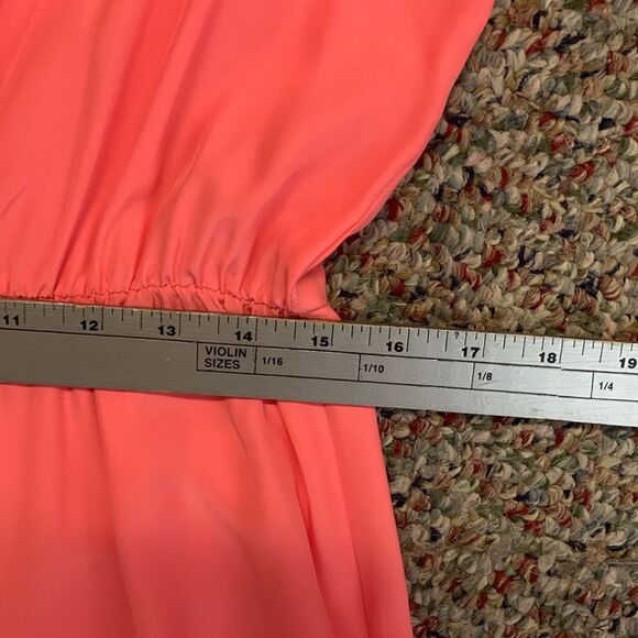 Amanda Uprichard Coral Pink Silk V-Neck Gathered Waist Sleeveless Dress Size L - Picture 10 of 12